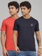 Men Cotton Blend Rust/Navy Solid T-Shirt 2 Pc Set