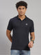 Men Polyester Blend Navy Blue Solid T-Shirt