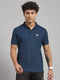 Men Polyester Blend Teal Solid T-Shirt