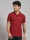 Men Polyester Blend Burgundy Solid T-Shirt