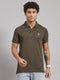 Men Cotton Blend Olive Solid T-Shirt