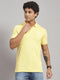 Men Cotton Blend Yellow Solid T-Shirt