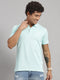 Men Cotton Blend Sea Blue Solid T-Shirt