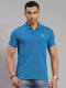 Men Cotton Blend Turquoise Blue Solid Collar T-Shirt