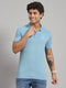 Men Cotton Blend Blue Solid T-Shirt
