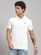 Men Cotton Blend Off White Solid T-Shirt