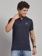 Men Cotton Blend Navy Blue Solid T-Shirt