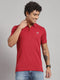 Men Cotton Blend Maroon Solid T-Shirt