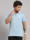 Men Cotton Blend Sky Blue Solid T-Shirt