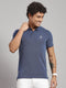 Men Cotton Blend Blue Melange Solid T-Shirt