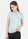 Women Blue Solid V Neck Half Sleeve Top