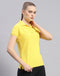 Women Yellow Solid Polo Collar Half Sleeve T-Shirt