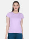 Womens Cotton Blend Lavender Solid Round Neck Top