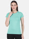 Womens Cotton Blend Turquoise Blue Solid Round Neck Top