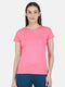 Womens Cotton Blend Coral Solid Round Neck Top
