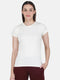 Womens Cotton Blend Off White Solid Round Neck Top