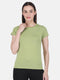 Womens Cotton Blend Green Solid Round Neck Top