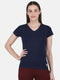 Womens Cotton Blend Navy Blue Solid V Neck Top