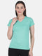 Womens Cotton Blend Turquoise Blue Solid V Neck Top