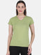 Womens Cotton Blend Green Solid V Neck Top