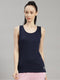 Women Polyester Blend Navy Blue Solid Top
