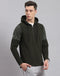 Men Olive Solid Hooded Full Sleeve Sweatshirt