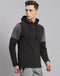 Men Grey Solid Hooded Full Sleeve Sweatshirt