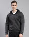 Men Grey Self Design Hooded Full Sleeve Sweatshirt