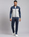 Men Navy Blue Solid Stand Collar Full Sleeve Tracksuit