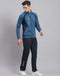 Men Blue Solid Stand Collar Full Sleeve Tracksuit