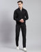 Men Black Solid Stand Collar Full Sleeve Tracksuit