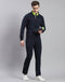 Men Navy Blue Solid Stand Collar Full Sleeve Tracksuit