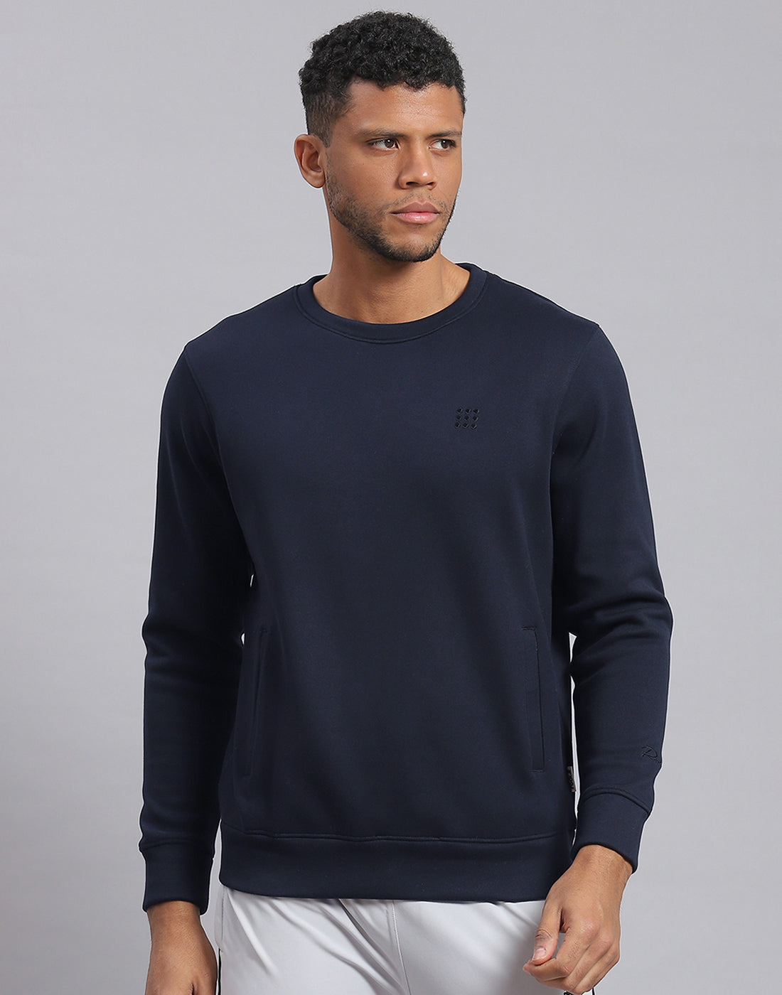 Buy Navy Blue Solid Round Neck Full Sleeve Sweatshirt