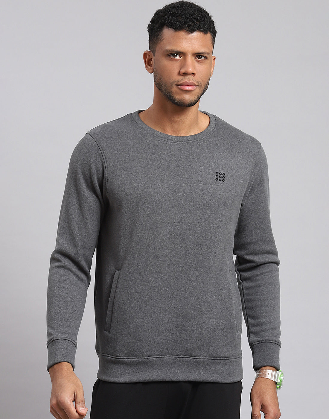 Buy Grey Solid Round Neck Full Sleeve Sweatshirt Online in