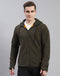Men Olive Solid Hooded Full Sleeve Sweatshirt