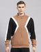 Men Camel Brown Solid T Neck Full Sleeve Sweatshirt