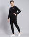 Men Black Solid Round Neck Full Sleeve Tracksuit