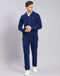 Men Blue Solid Hooded Full Sleeve Tracksuit