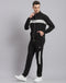 Men Black Solid Stand Collar Full Sleeve Tracksuit