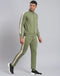 Men Green Solid Stand Collar Full Sleeve Tracksuit