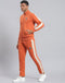 Men Rust Solid Stand Collar Full Sleeve Tracksuit