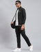 Men Black Solid Stand Collar Full Sleeve Tracksuit