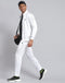 Men White Solid Stand Collar Full Sleeve Tracksuit