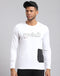 Men White Printed Round Neck Full Sleeve Active T-Shirt
