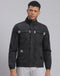 Men Black Solid Stand Collar Full Sleeve Jacket