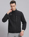 Men Black Solid Stand Collar Full Sleeve Jacket