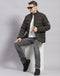 Men Olive Solid Stand Collar Full Sleeve Heating Jacket