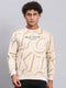 Men Beige Printed Round Neck Full Sleeve Sweatshirt