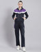 Women Navy Blue Solid Hooded Full Sleeve Tracksuit