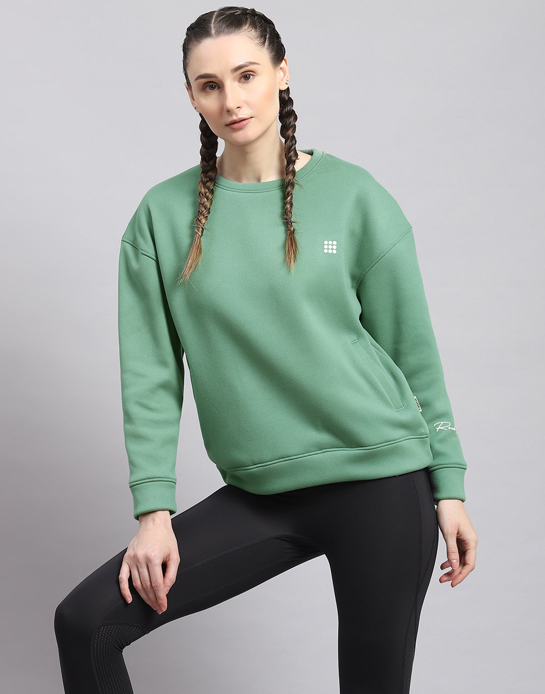Solid green sweatshirt on sale